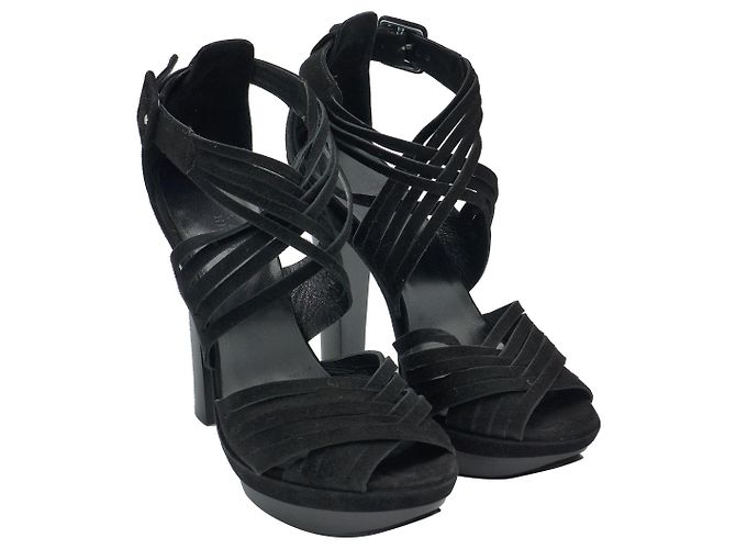 Hermès Criss cross strap suede sandals Black
