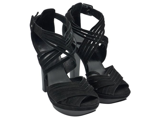 Hermès Criss cross strap suede sandals Black  ref.247386