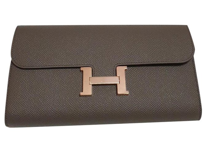 Hermès Constance lange Brieftasche zum Mitnehmen Grau Leder  ref.247398