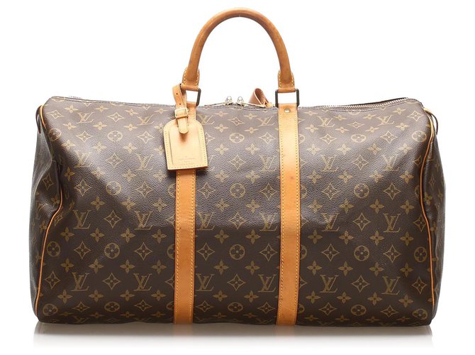 Louis Vuitton Brown Monogram Keepall 50 Leather Cloth  ref.247455