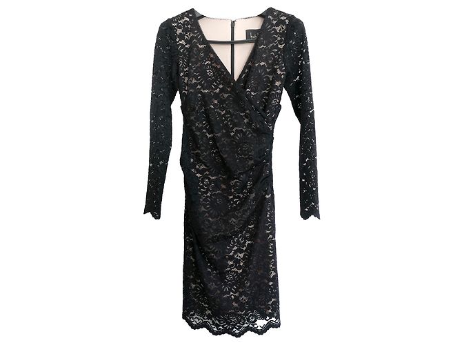 Vestido de encaje de guipur negro Nicole Miller