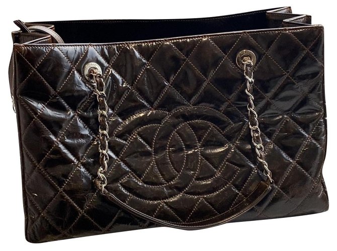 Timeless Chanel Große klassische zeitlose Tasche Dunkelbraun Lackleder  ref.247674