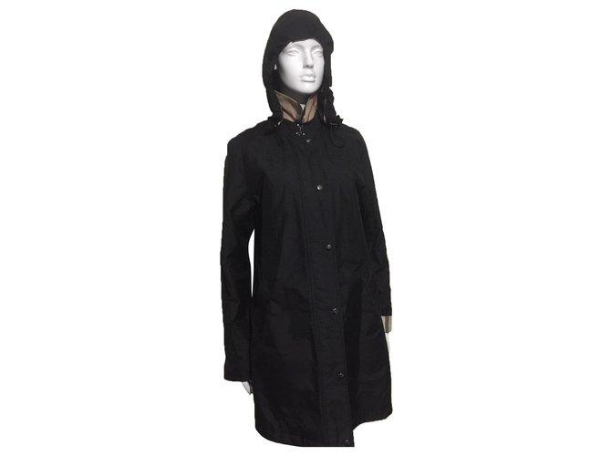 Burberry Coat with detachable hood and lining Black Cotton Polyester  ref.247709