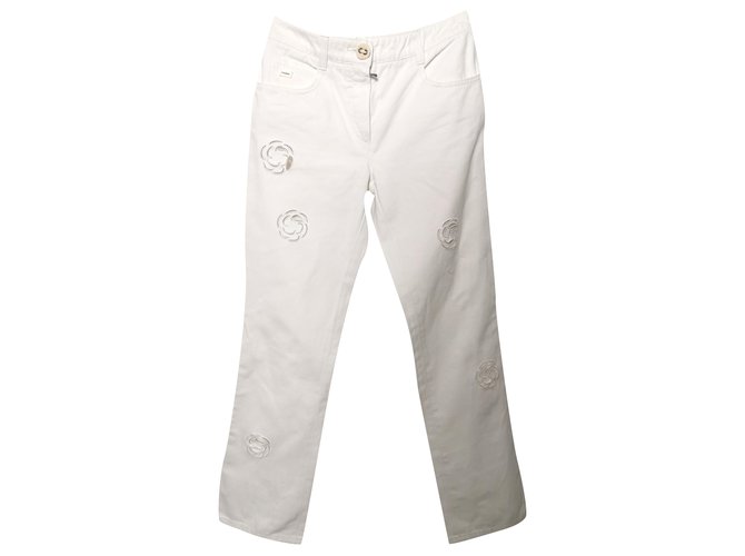 Chanel Jeans camelia Bianco sporco Cotone  ref.247712