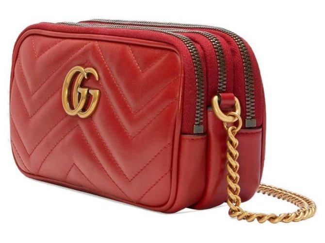Gucci Mini GG Marmont shoulder bag Red Leather  ref.247809