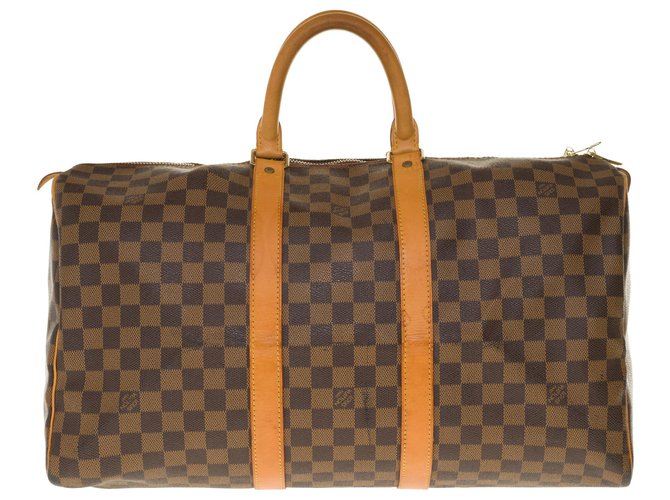 Louis Vuitton Keepall Collector travel bag 45 Centenary in ebony checkered  canvas and natural leather Brown Cloth ref.247816 - Joli Closet