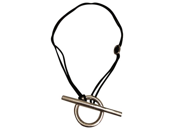 Hermès Skipper long necklace Black Silver  ref.248098