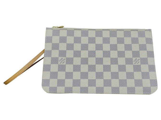 Neverfull Louis Vuitton Damier Azur clutch bag with leather wrist strap Beige  ref.248346