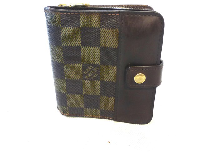 Louis Vuitton COMPACT ZIP DAMIER EBONY Brown Leather  ref.248352