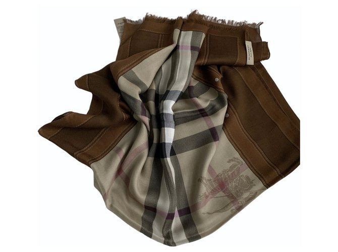 Burberry Silk scarves Brown  ref.248356