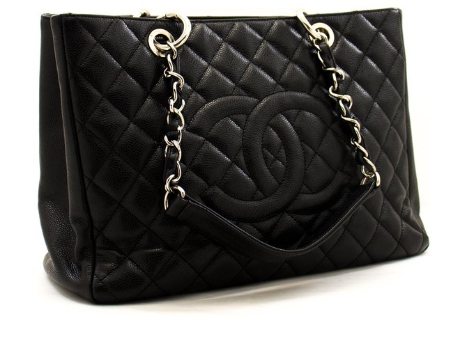 CHANEL Caviar GST 13" Grand Shopping Tote Chain Shoulder Bag Black Leather  ref.248383