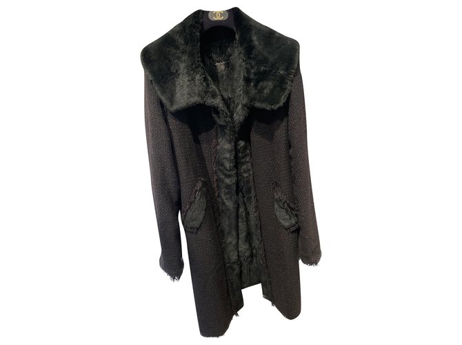 Chanel Manteaux, Vêtements d'extérieur Fourrure Tweed Noir  ref.248399