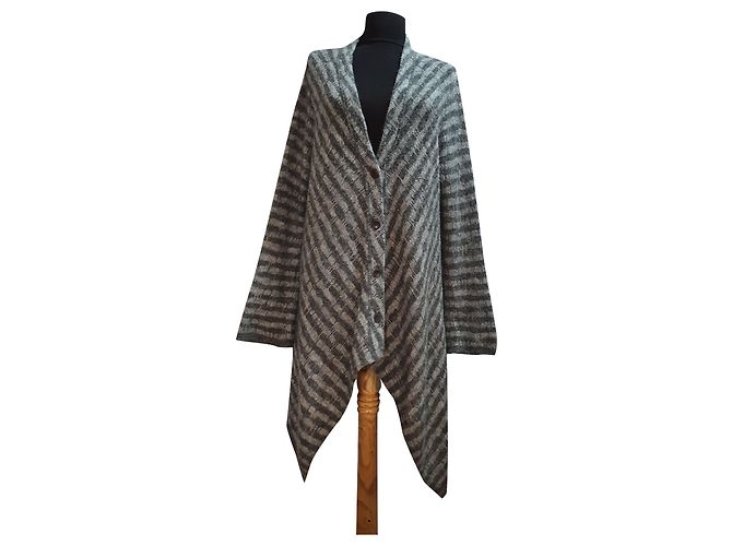 Autre Marque Oska graue lange gestreifte Strickjacke Wolle Alpaka