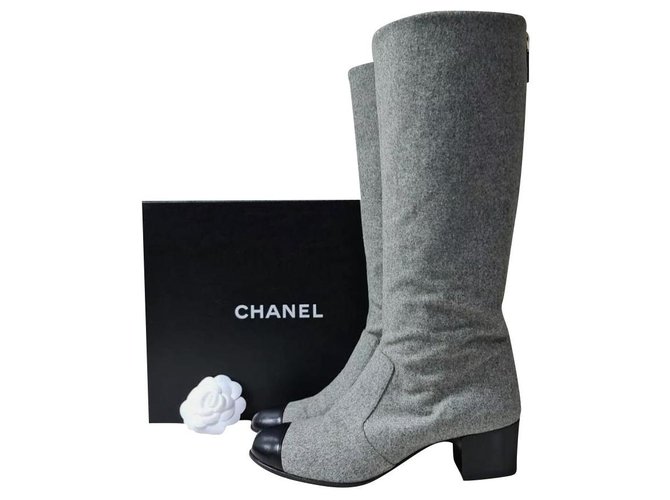 Chanel 2017 Gray Wool Boots Sz.38 Grey  ref.248490