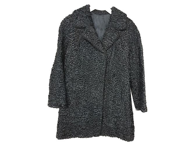 Autre Marque Manteau en fourrure astrakhan noir