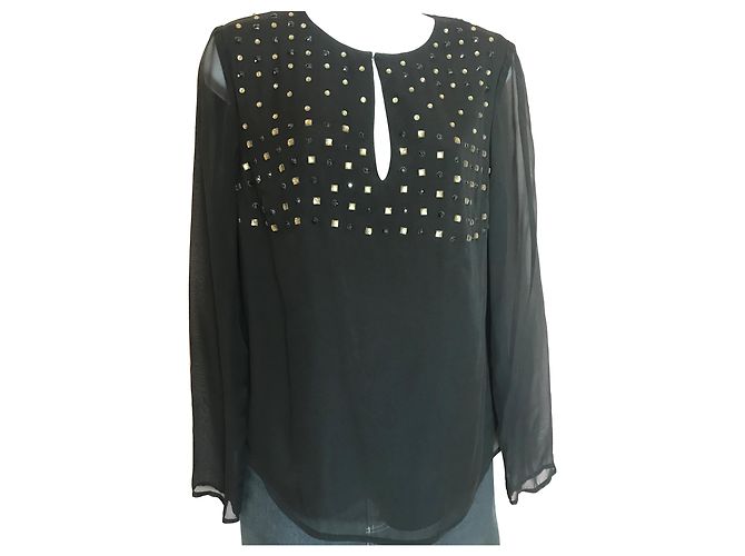 Diane Von Furstenberg schwarze Seidenbluse mit Strasssteinen