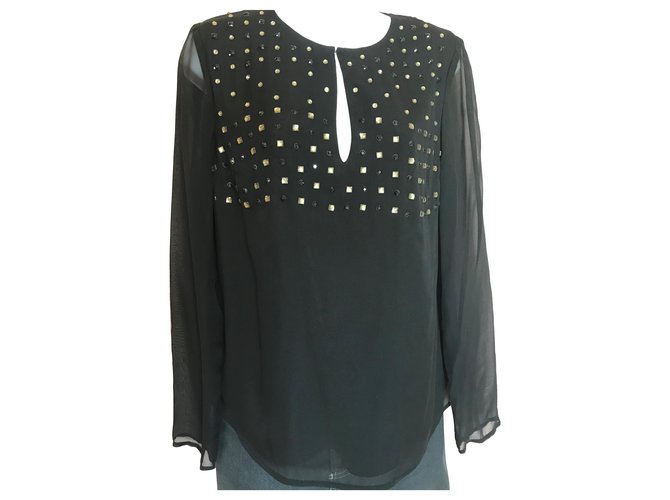Diane Von Furstenberg black silk blouse with rhinestones  ref.248648