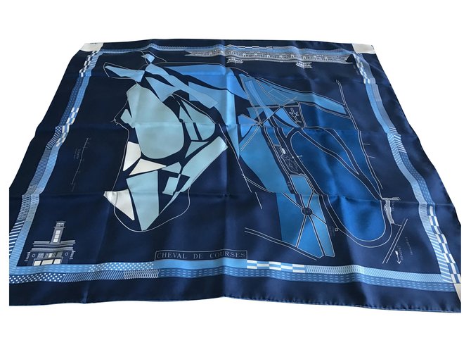 Hermès Caballo de carreras Azul Azul marino Seda  ref.248653