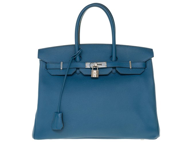 Hermès HERMES BIRKIN 35 en cuero epsom azul cobalto, adornos de metal plateado paladio  ref.248691