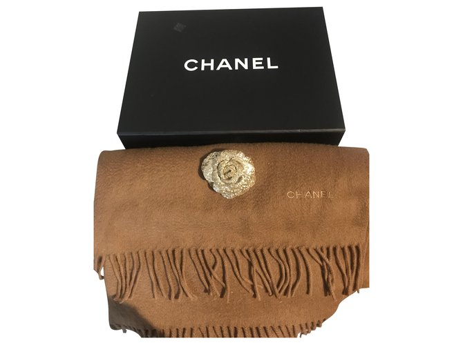 Chanel Scarves Brown Caramel Wool  ref.248708