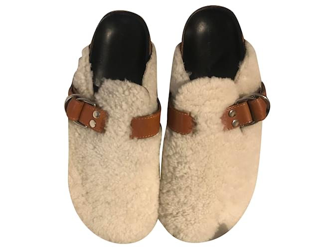 Isabel Marant Clogs Cream Leather Fur  ref.248709