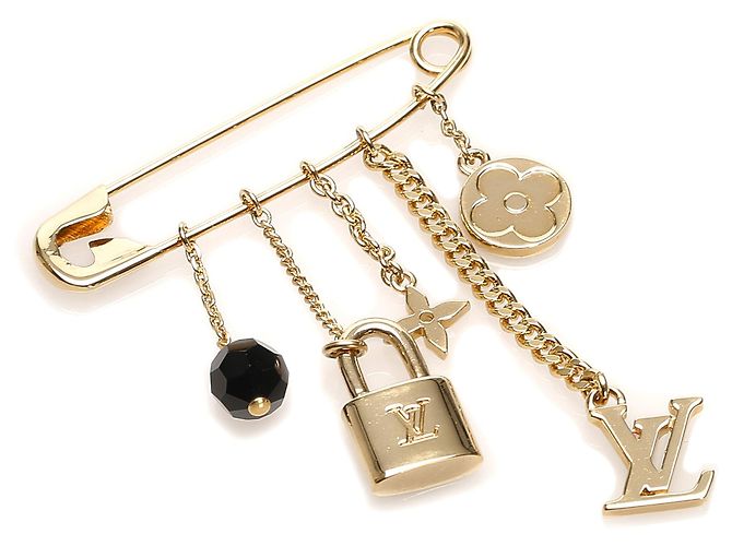 Louis Vuitton Gold Monogramm Charms Brosche Golden