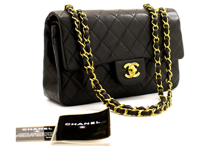 Chanel 2.55 gefütterte Klappe 9"Classic Chain Shoulder Bag Black Geldbörse Schwarz Leder  ref.248983