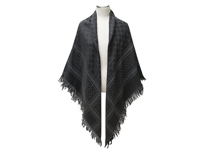 gucci, new gray and black wool and silk stole Dark grey  ref.248999