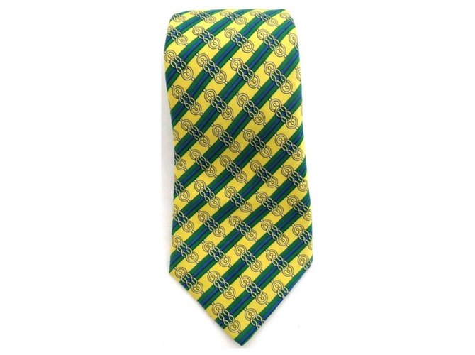 Hermès Vintage Krawatte, sehr guter Zustand Gelb Seide  ref.249020