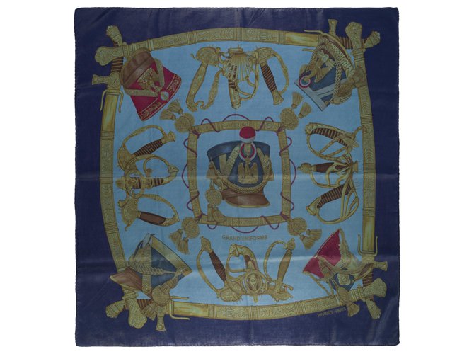 Hermès Hermesmatischer Schal aus Seidentwill gedruckt "Grand Uniforme" Blau  ref.249028