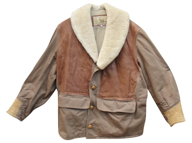 Autre Marque vintage Chevignon parka 80's size M Brown Leather Cotton Fur  ref.249030