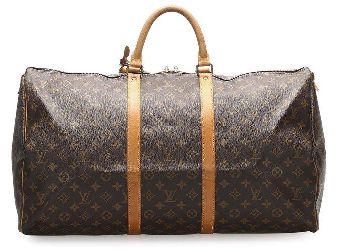 Louis Vuitton Brown Monogram Keepall 55 Leather Cloth  ref.249075