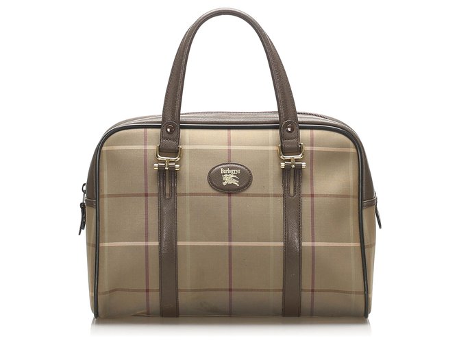 Burberry Brown Plaid Canvas Boston Bag Multiple colors Leather Cloth Pony-style calfskin Cloth  ref.249089