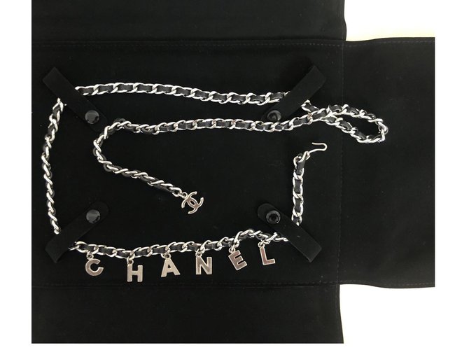 Ceinture Chanel en chaine et cuir noir Noisette  ref.249384
