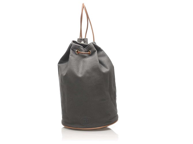 Hermès Hermes Gray Polochon Mimile Canvas Backpack Brown Grey Leather Cloth Pony-style calfskin Cloth  ref.249441