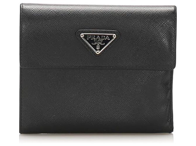 Prada - Women's Small Saffiano and Leather Wallet - Black