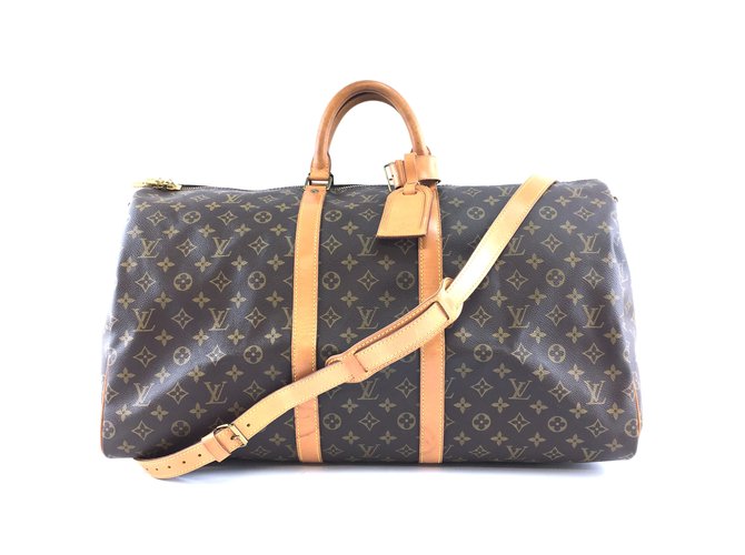 Louis Vuitton Keepall 55 Bandouliere Monogram Canvas Brown Leather  ref.249629