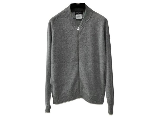 Chanel Gray Cashmere Cardigan Sz 42 Grey  ref.249659