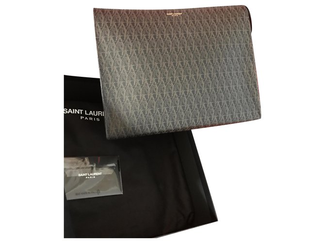 SAINT LAURENT PARIS Classic Toile Monogram clutch / cosmetic bag Brown  ref.249671