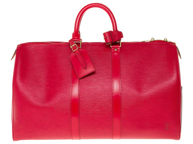 Bolsa de viaje Louis Vuitton Keepall 45 en cuero rojo epi, adornos de metal dorado en muy buen estado Roja  ref.249681