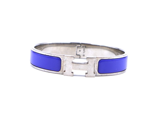 Hermès Silver Blue Enamel H Clic Clac PM Bangle Metal  ref.249690