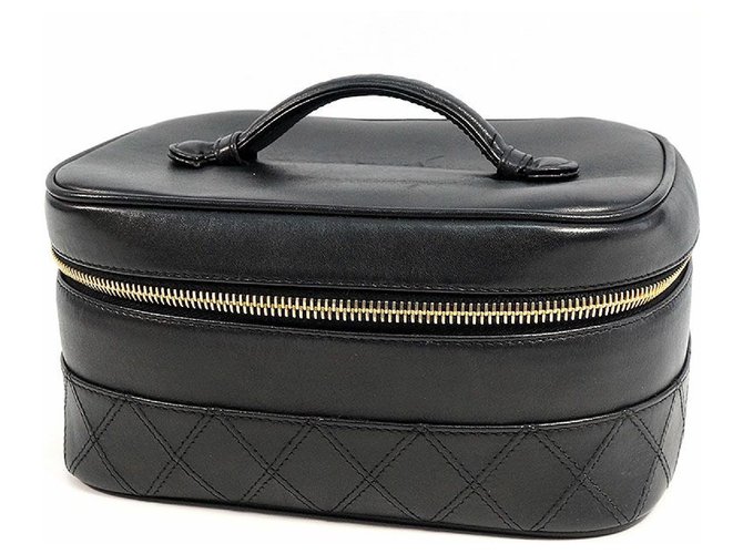 CHANEL bicolore Vanity side type Womens handbag black x gold hardware Leather  ref.249883