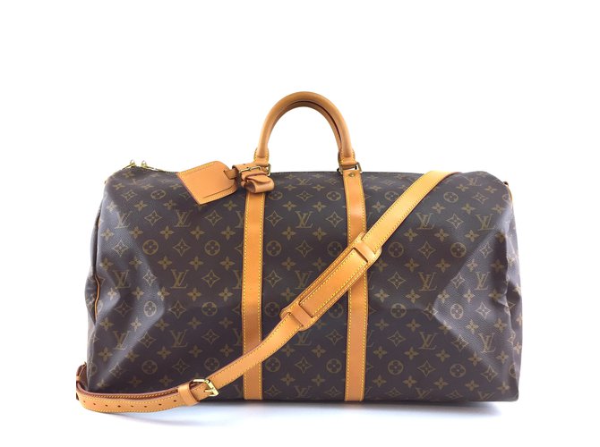 Louis Vuitton Keepall 55 Bandouliere Monogram Canvas Brown Leather  ref.249888