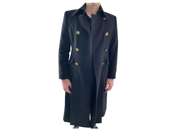 Cappotto lungo in lana Versace nero e oro D'oro