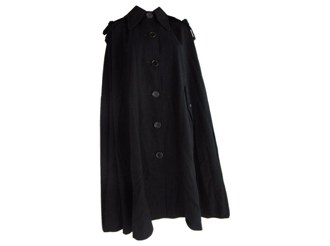 Hanae Mori Black Wool Cape Cloak with Detachable Hood  ref.249964