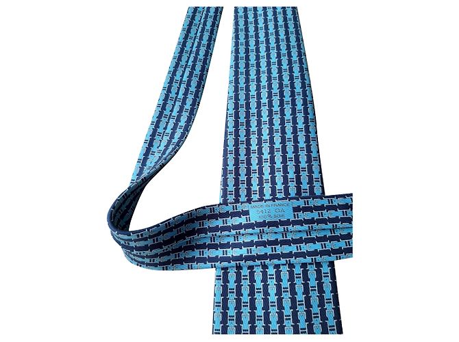 Constance Hermès Ties Blue Silk