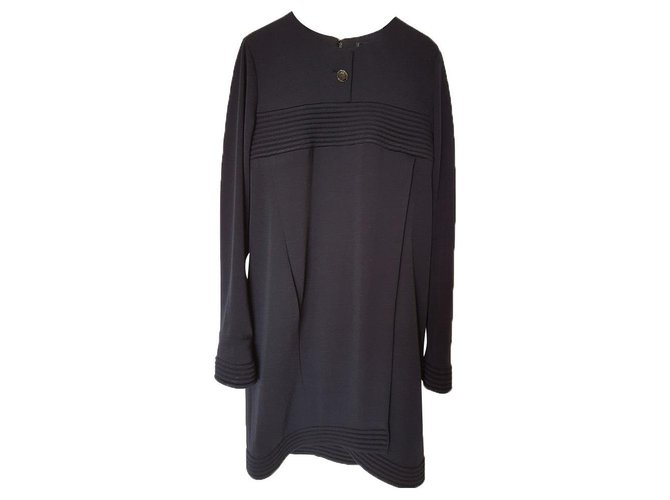 Chanel Straight Fit Kleid aus dunkelblauer Wolle Marineblau  ref.250013