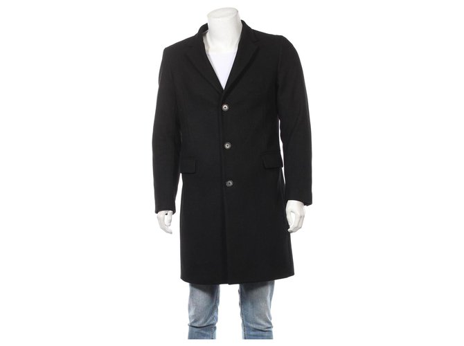 Sandro Men Coats Outerwear Black Cashmere Wool Polyamide  ref.250041