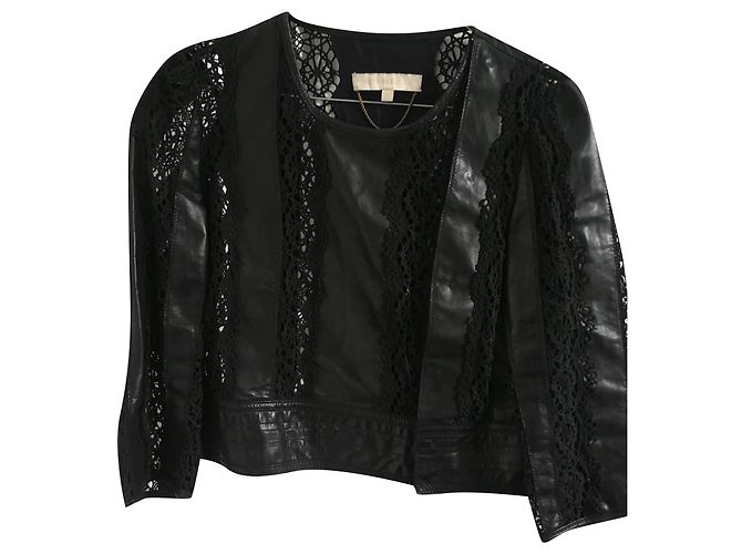 Vanessa Bruno Lederjacke mit Spitze Schwarz