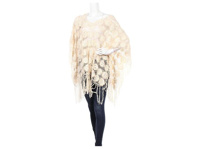Twin Set Häkelponcho Strickjacke beige Baumwolle